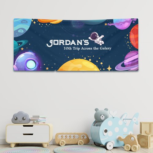 Space AdventureBlue Astronaut Kids Birthday Party Banner