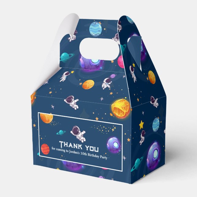 Space Adventure:Blue Astronaut Kids Birthday Party Favor Boxes (Front Side)