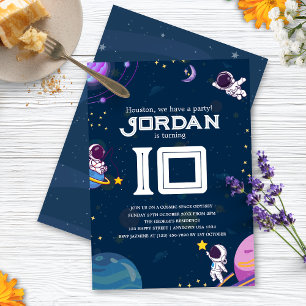 Space Adventure:Blue Astronaut Kids Birthday Party Invitation