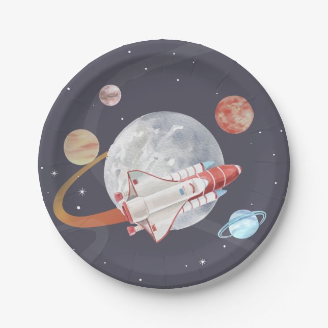 Space Adventure Boy's Birthday Paper Plates (Front)