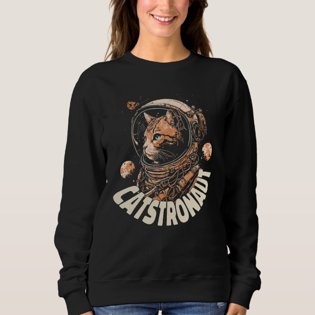 Space Adventure Catstronaut in Action cat Sweatshirt (Front)