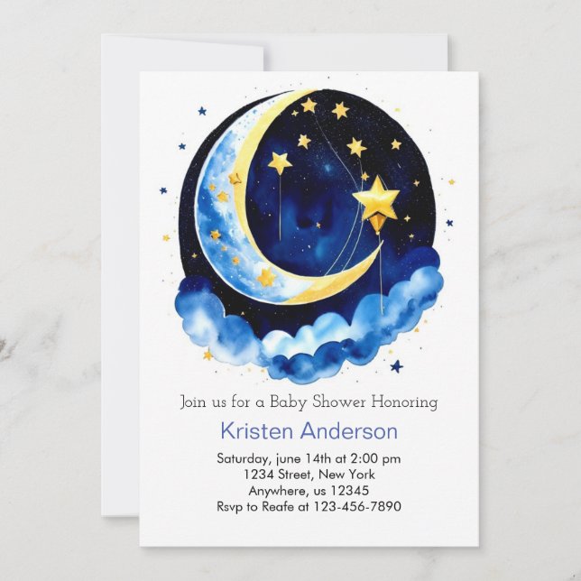 Space Adventure Dreamy Blue Boy Baby Shower Invitation (Front)
