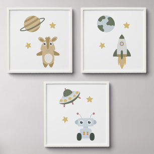 Space Adventure Pastel Kids Galaxy Wall Art Set Peel And Stick Photo Tile
