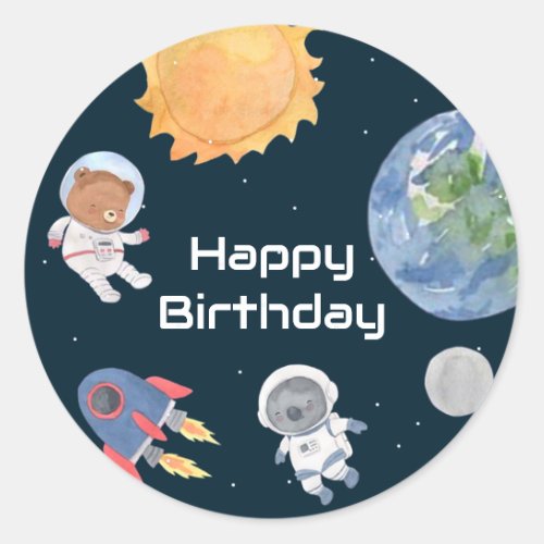 Space Adventure Planets and Animals Astronauts Classic Round Sticker