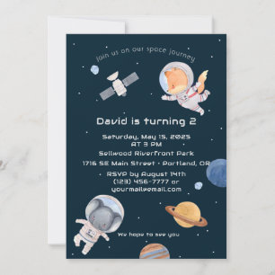 Space Adventure: Planets and Animals Astronauts Invitation