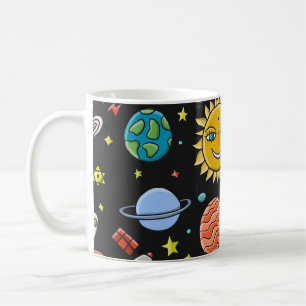 Space adventure: planets, rockets pattern. coffee mug