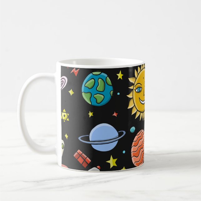 Space adventure: planets, rockets pattern. coffee mug (Left)