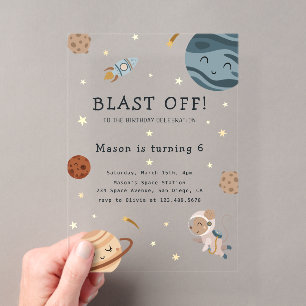 Space Adventure Playful Kids Birthday Party Acrylic Invitations