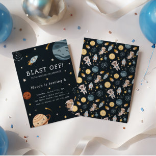 Space Adventure Playful Kids Birthday Party Invitation