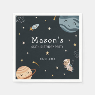 Space Adventure Playful Kids Birthday Party Napkins