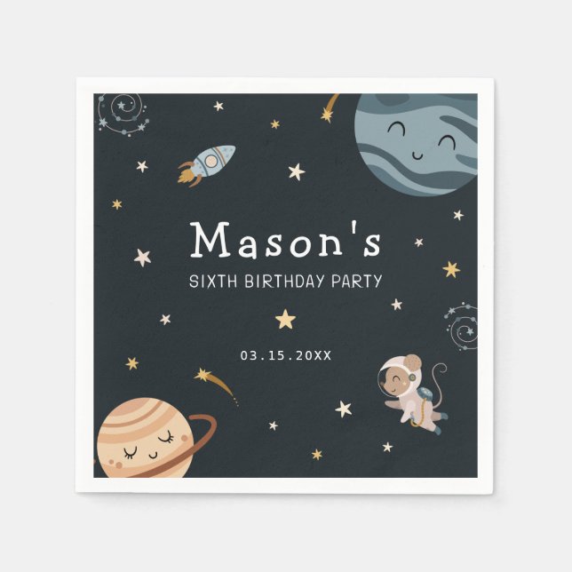Space Adventure Playful Kids Birthday Party Napkins (Front)