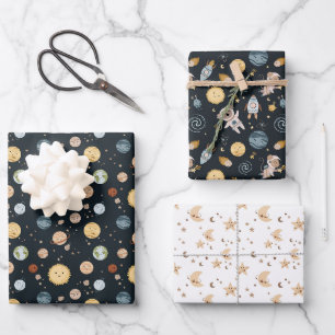 Space Adventure Playful Kids Birthday Party Wrapping Paper Sheets
