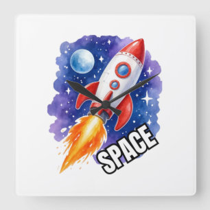 Space Adventure Poster Adventure Awaits Among Square Wall Clock