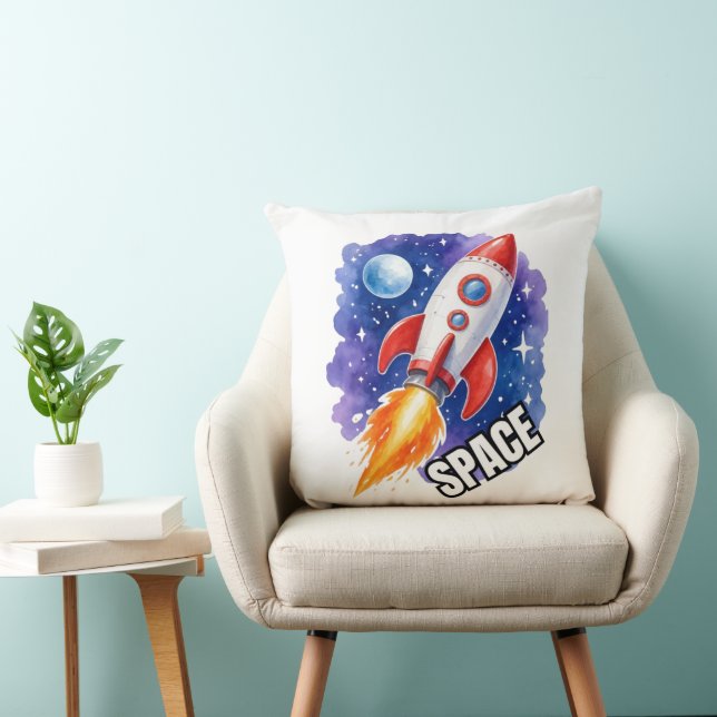 Space Adventure Poster | Adventure Awaits Among  Throw Pillow (Chair)