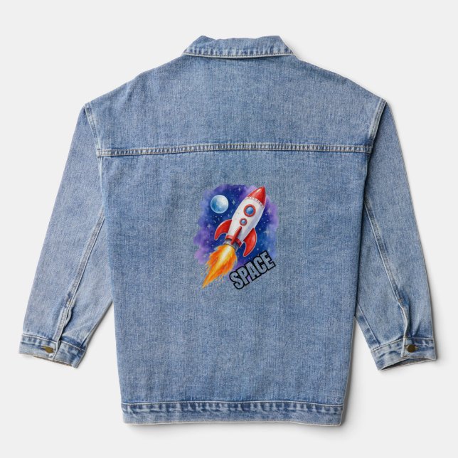 Space Adventure Poster | Adventure Awaits  Denim Jacket (Back)