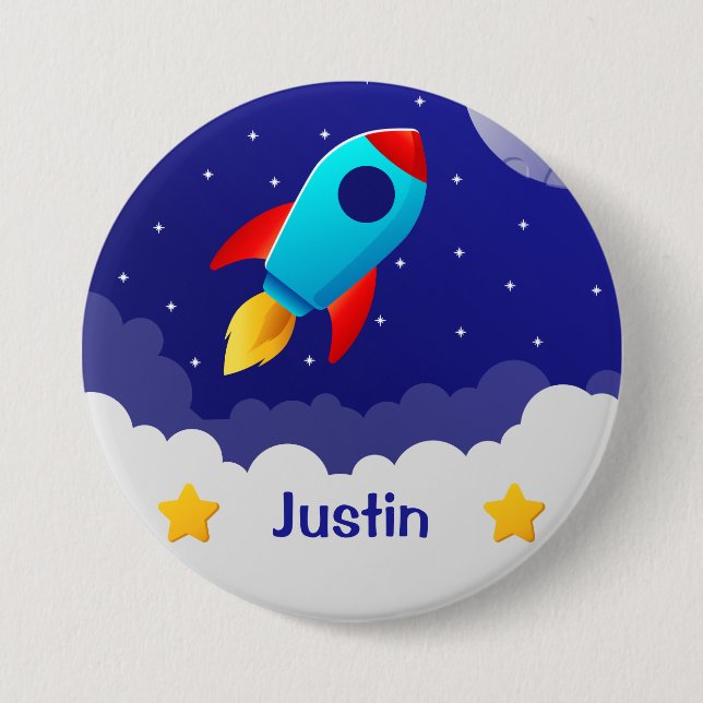 Space Adventure Rocket Design Button (Front)