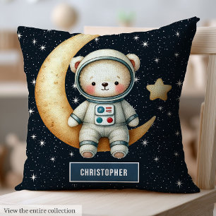 Space Adventure Teddy Bear Pillow Baby Boy Custom