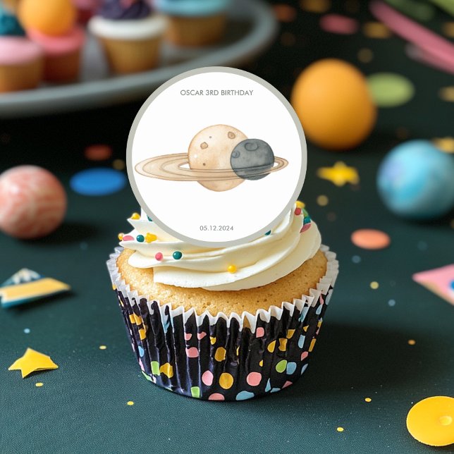 "Space Adventure Watercolor First Birthday  Classic Round Sticker (Creator Uploaded)
