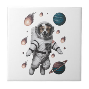 Space Adventure With A Dog Astronaut Ceramic Tile