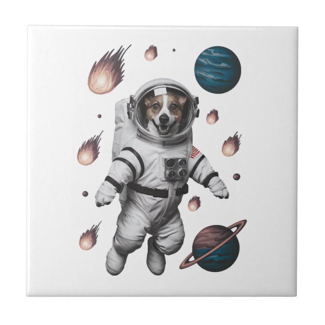 Space Adventure With A Dog Astronaut Ceramic Tile (Front)