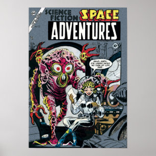 Space Adventures #12 Funny 50s Retro Sci Fi Comic Poster