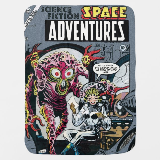 Space Adventures #12 Funny 50s Retro Sci Fi Comic Receiving Blanket (Front)