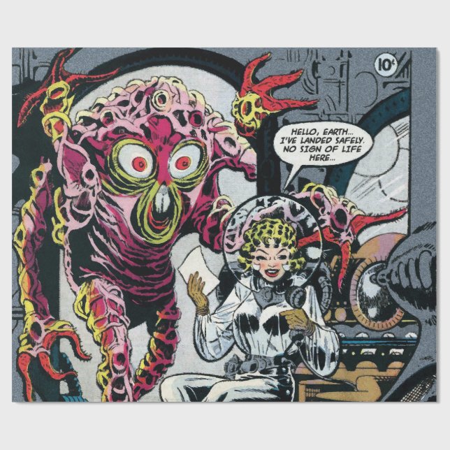 Space Adventures #12 Funny 50s Retro Sci Fi Comic Wrapping Paper (Flat)