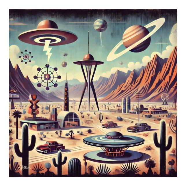 Space Age Alien Desert Invasion Fantasy Art Photo Print (Front)