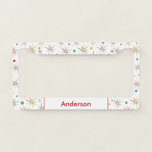 Space Age Atomic Retro Dot Custom Colors License Plate Frame (Front)