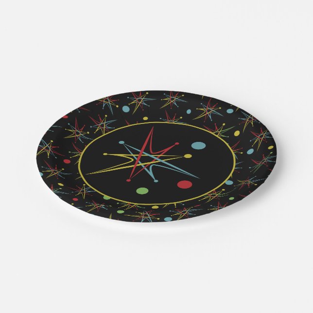 Space Age Atomic Retro Dot Custom Colors Paper Plates (Angled)