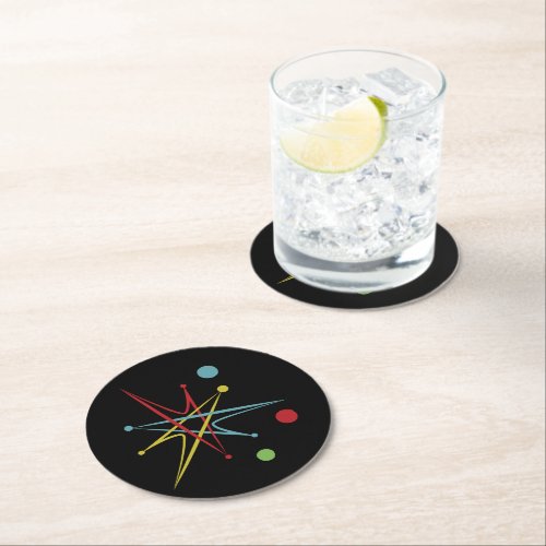 Space Age Atomic Retro Dot Custom Colors Round Paper Coaster