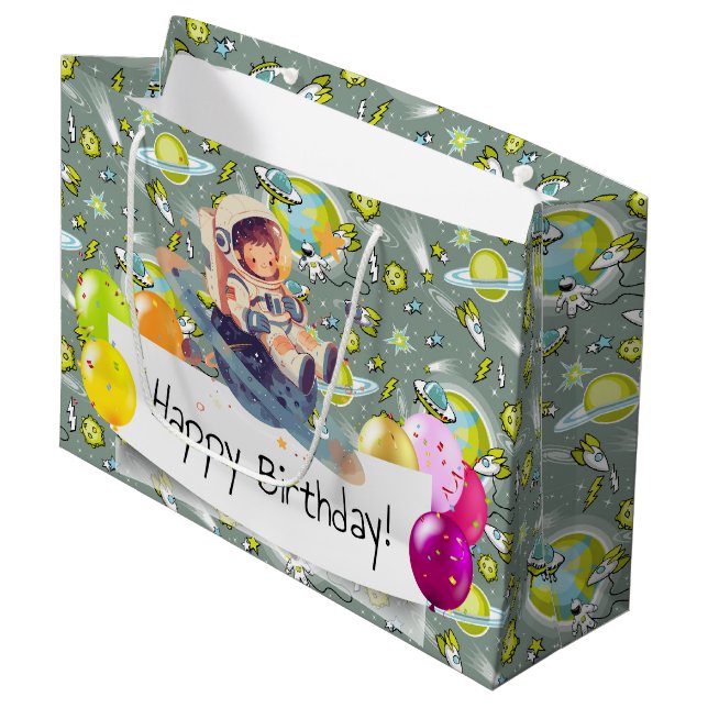 Space Age Birthday  Large Gift Bag (Front Angled)