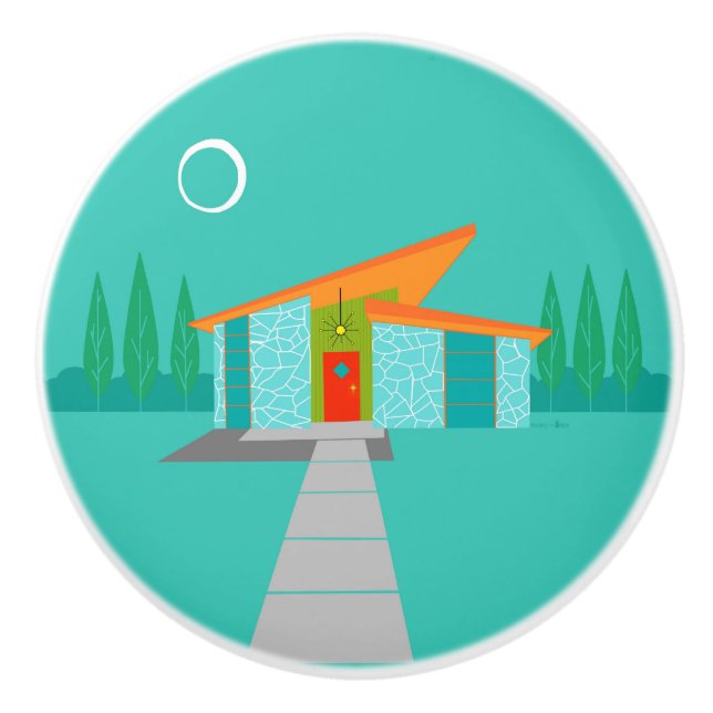 Space Age Cartoon House Ceramic Knob (Front)