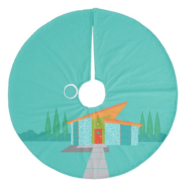 Space Age Cartoon House Christmas Tree Skirt (Front)