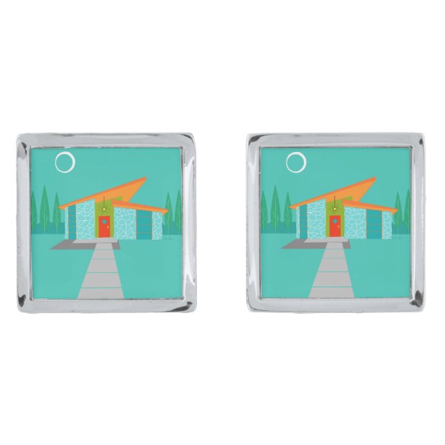 Space Age Cartoon House Cufflinks (Front)