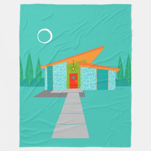 Space Age Cartoon House Fleece Blanket