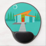 Space Age Cartoon House Gel Mousepad<br><div class="desc">This Space Age Cartoon House Gel Mousepad is a retro lover’s dream come true. The minimalist art design features an aqua stone house with large, peacock blue windows. Hanging from the atomic, slanting, orange roof, a yellow sputnik light fixture illuminates the front door. The recessed red front door with starburst...</div>