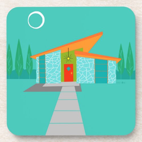 Space Age Cartoon House Hard Plastic Coasters