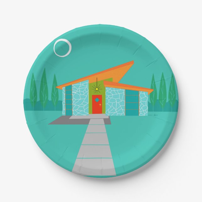 Space Age Cartoon House Paper Plates (Front)