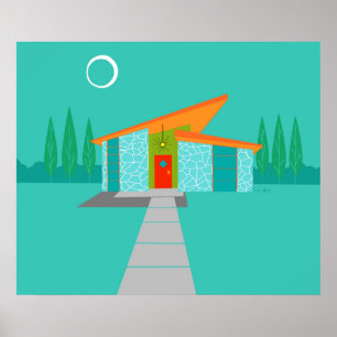 Space Age Cartoon House Poster