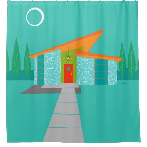 Space Age Cartoon House Shower Curtain