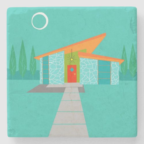 Space Age Cartoon House Stone Coaster