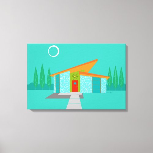Space Age Cartoon House Stretched Canvas Print