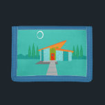 Space Age Cartoon House TriFold Nylon Wallet<br><div class="desc">This Space Age Cartoon House TriFold Nylon Wallet is a retro lover’s dream come true. The minimalist art design features an aqua stone house with large, peacock blue windows. Hanging from the atomic, slanting, orange roof, a yellow sputnik light fixture illuminates the front door. The recessed red front door with...</div>