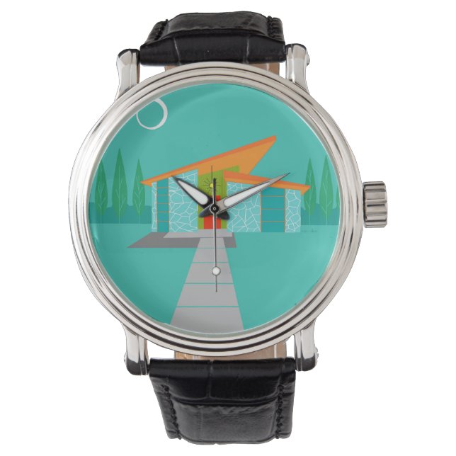 Space Age Cartoon Leather Watch (Front)