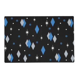 Space Age Diamonds Blue Black Placemat