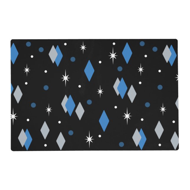 Space Age Diamonds Blue Black Placemat (Front)