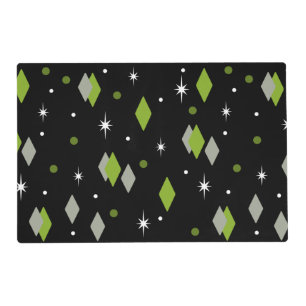 Space Age Diamonds Chartreuse Black Placemat