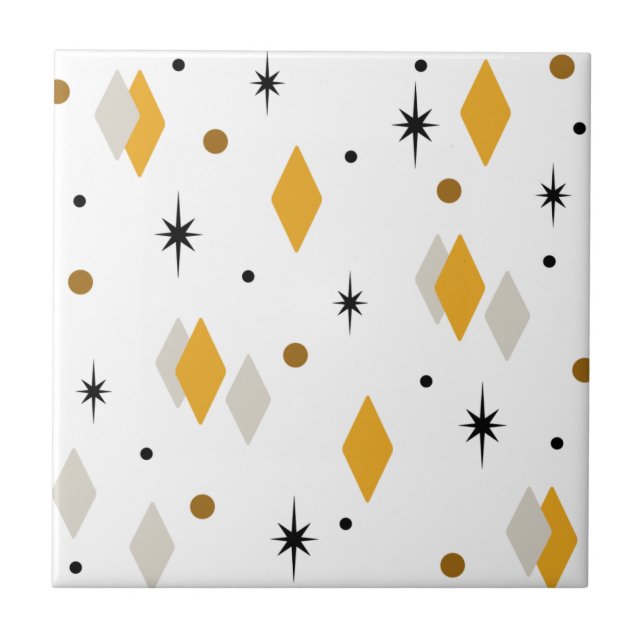 Space Age Diamonds Orange White Ceramic Tile (Front)