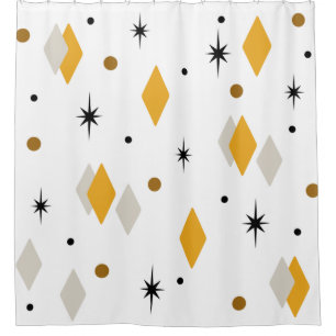 Space Age Diamonds Orange White Shower Curtain